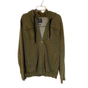 Rusty REvolution Mens Size L Olive Green Full Zip Hoodie Built In Earbuds Tech